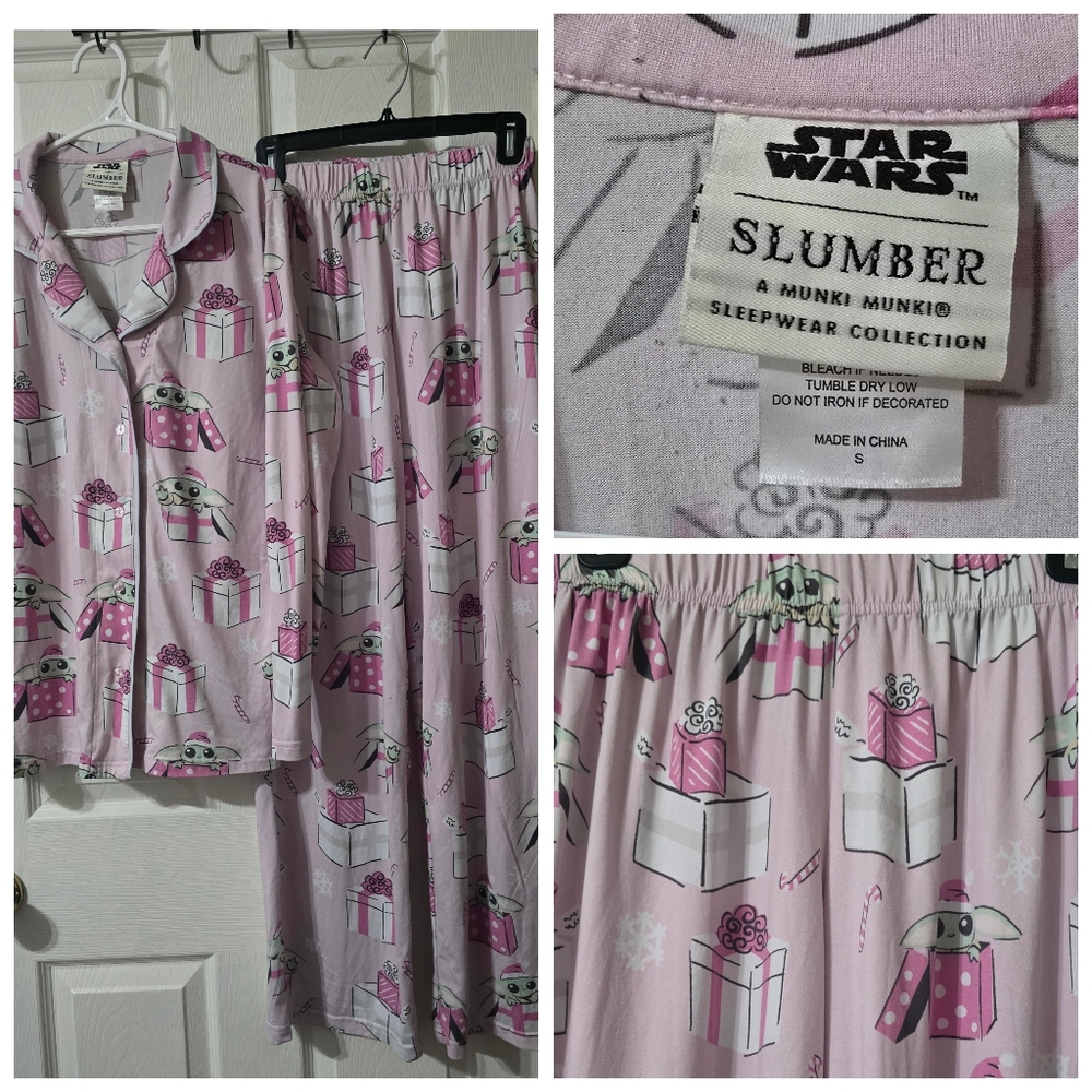 Star Wars x Munki Munki Baby Yoda Grogu Christmas Holiday Pajama Set, Sz Small.